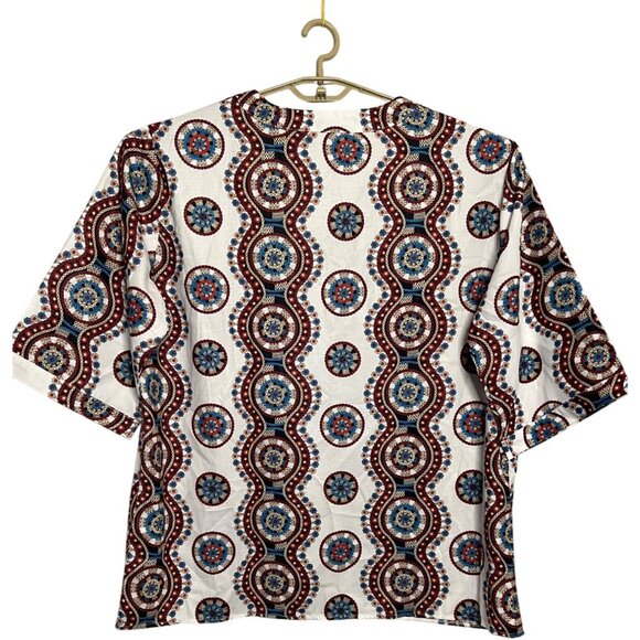Bohemian 2XLTop Vibrant Medallion Lace-Up Front 1/2 Sleeves Light Breathable - Picture 2 of 16